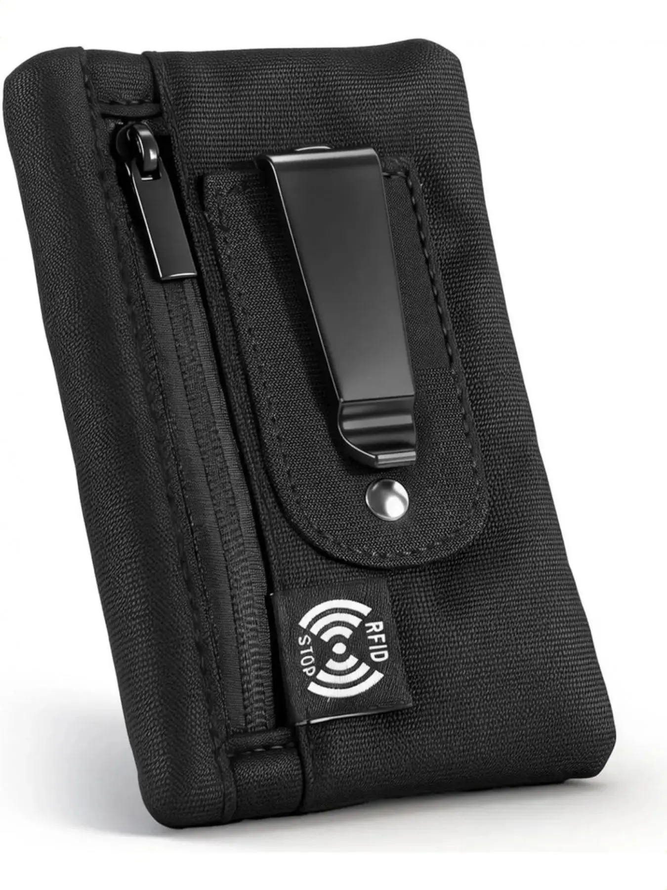 1Pcs RFID Blocking Belt Clip Wallet, Rfid Protected Wallet, Slim Lightweight Anti-Theft Signal Blocking Card Holder with Metal Money Clip Zipper Pocket Oxford Fabric Unisex for Credit Cards Cash Keys Business Trip Travel Commute Daily Use