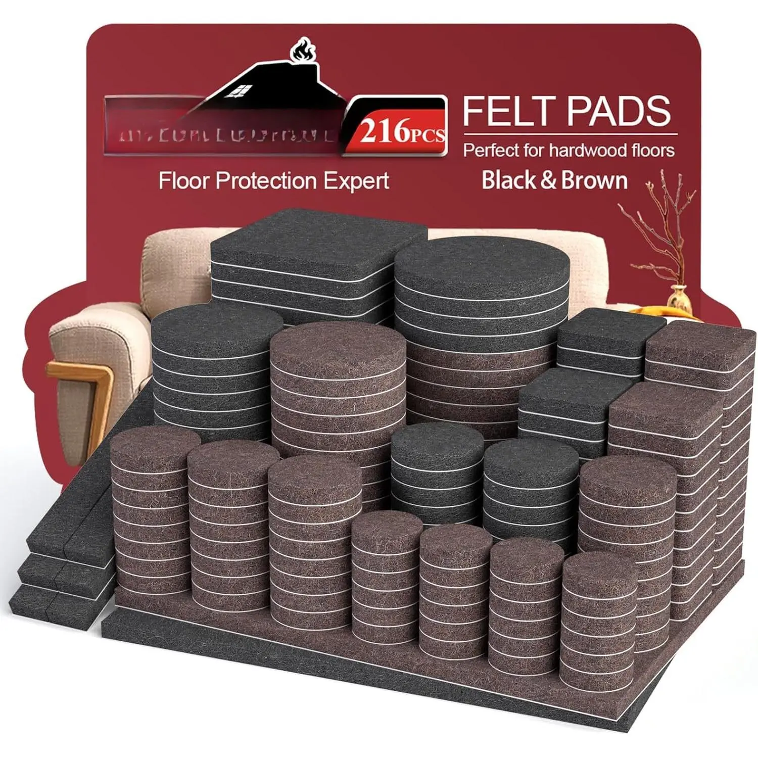 Felt Furniture Pads for Hardwood Floors -24 Pcs 2.5"  Felt Pads for Chair , Floor Protectors for Furniture, Brown