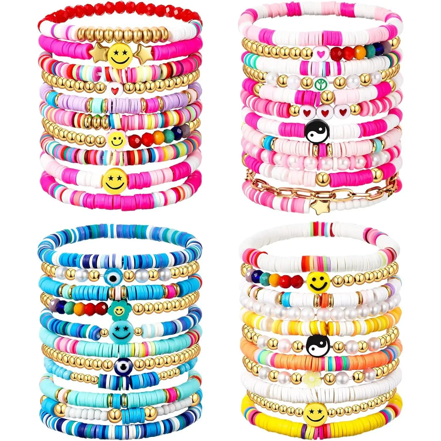 44 Pcs Friendship Bracelet Heishi Surfer Clay Bead Set Preppy Bracelet Stackable Beach Boho Y2k Cute Jewelry for Women