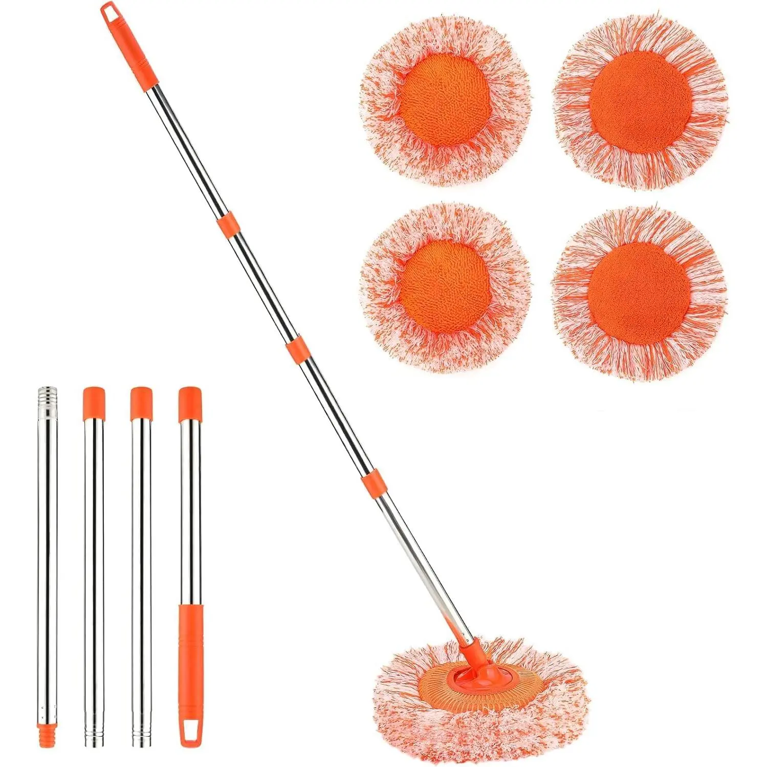 61 in Adjustable Cleaning Mop, 360° Rotatable Mops for Floor Cleaning with 4 Reusable Heads, 2 Fabrics Wall Mop for Floor Door Window Ceiling and Bathroom
