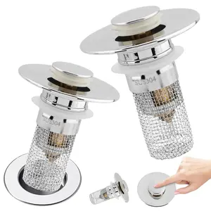Bathroom Sink Stopper, Universal Drain Filter with Hair Strainer, Universal Bathroom Sink Drain Pop Up Stopper for Stainless Steel Floor Drain Filter
