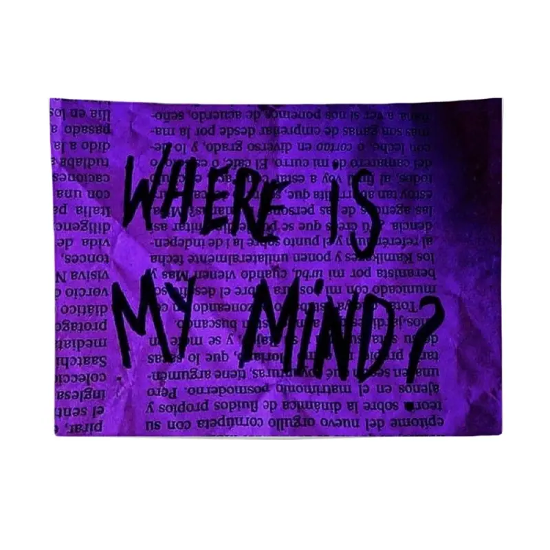 Where Is My Mind Tapestry Dark Purple Newspaper Text Collage Grunge Gothic Typography Wall Hanging Edgy Punk Rock Boy Cave Bedroom Decor Dorm Background Banner