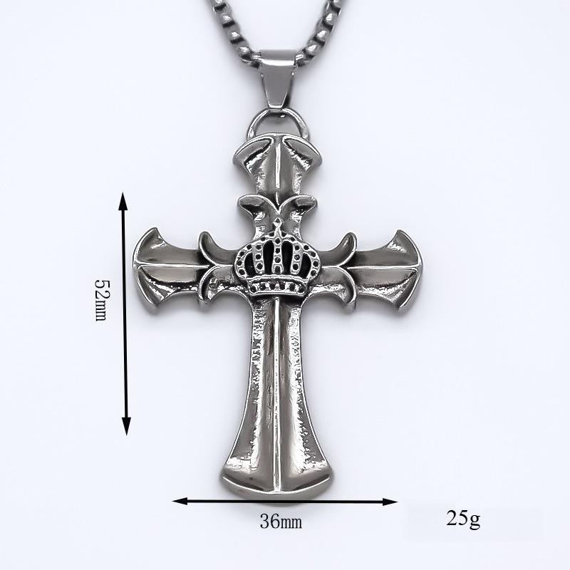 Stainless Steel Necklace, Stylish Light Luxury Cross & Crown Pendant, Versatile Necklace for Men and Women