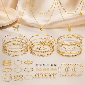 This 49-piece gold-plated stackable jewelry set is perfect for girls—including a stylish and elegant butterfly necklace, heart bracelet, and earrings, suitable for everyday wear, parties, and as a holiday gift.