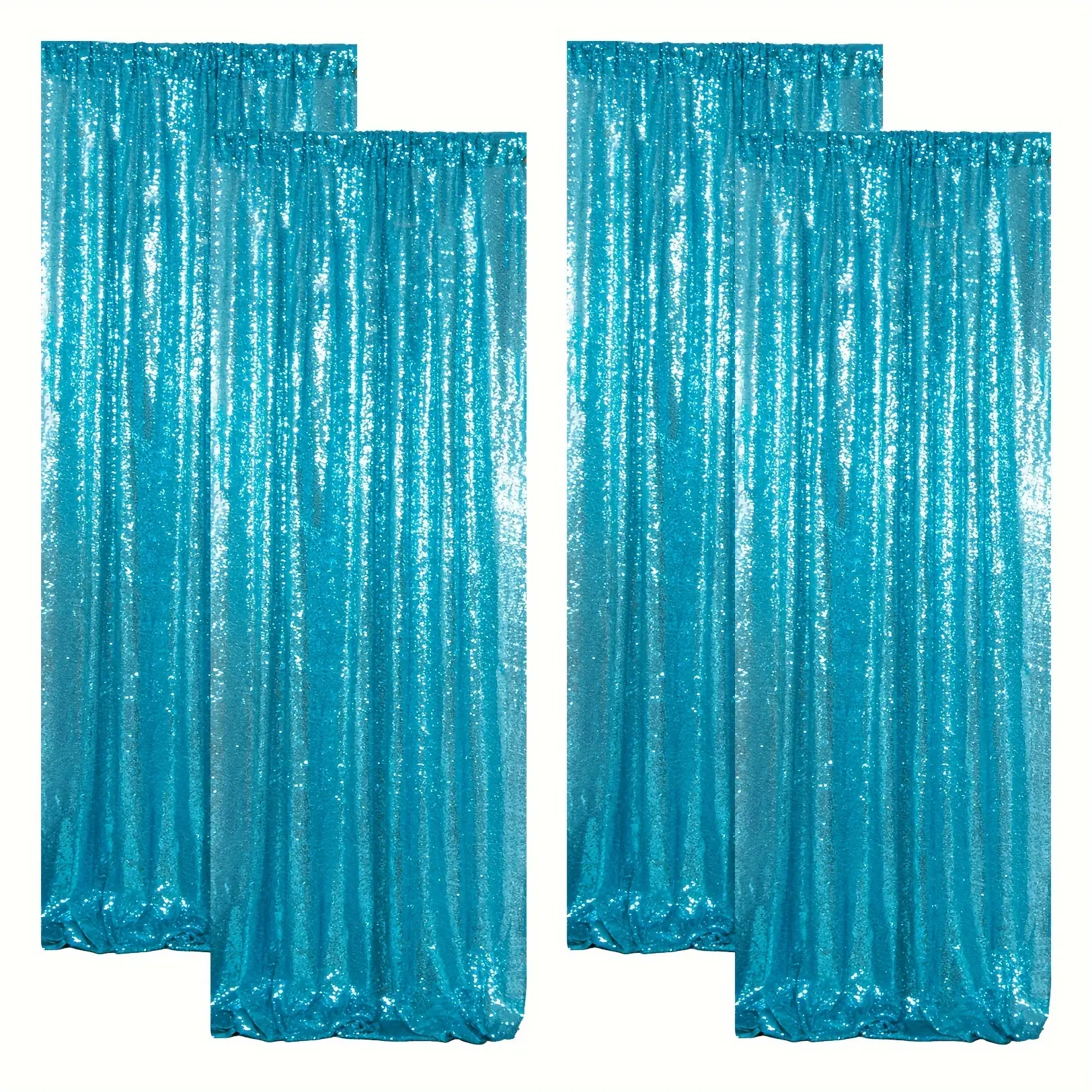 4 Panels Turquoise Aqua Sequin Backdrop Curtains Rainbow Theme Glitter Party Banners for Wedding Party Stage Background Decoration