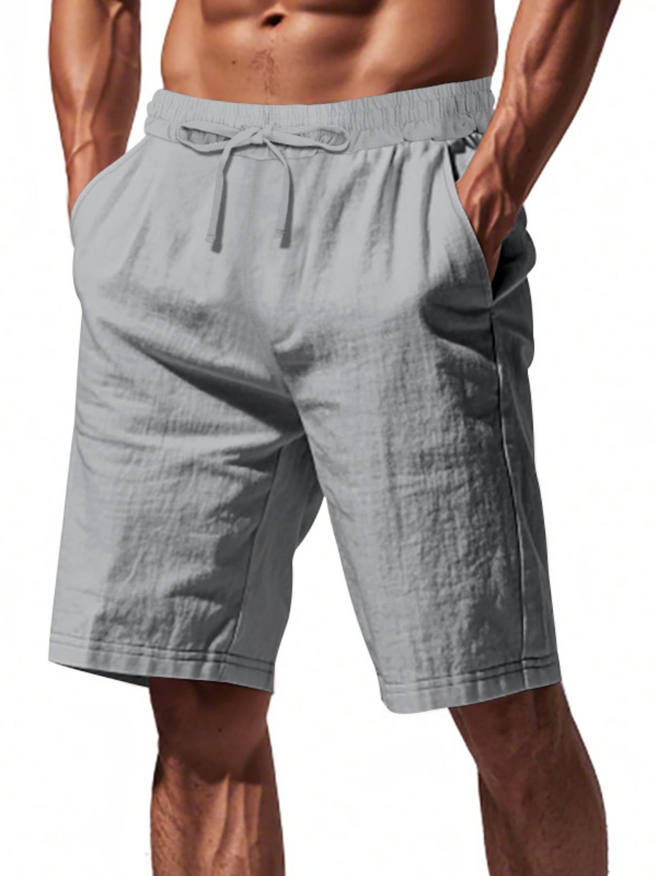 Men's Solid Color Linen Shorts, Regular Fit Casual Comfy Shorts for Summer, Men's Bottoms for Daily Wear