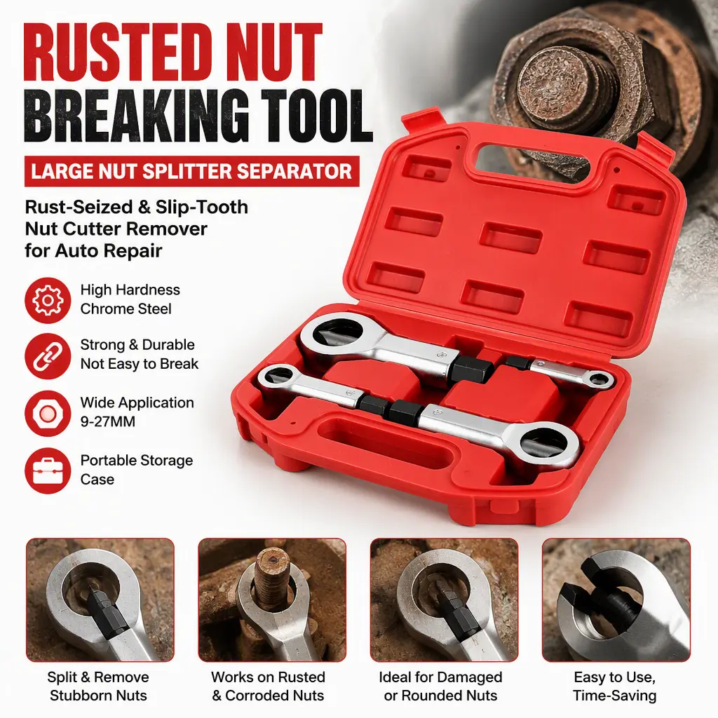 Hot‑Selling Rusted Nut Breaking Tool, Large Nut Splitter Separator, Rust‑Seized & Slip‑Tooth Nut Cutter Remover for Auto Repair