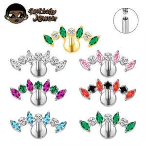 ASTM F136 Titanium CZ Climber Cartilage Earring | Helix, Tragus, Labret Stud | Flat Back Body Jewelry