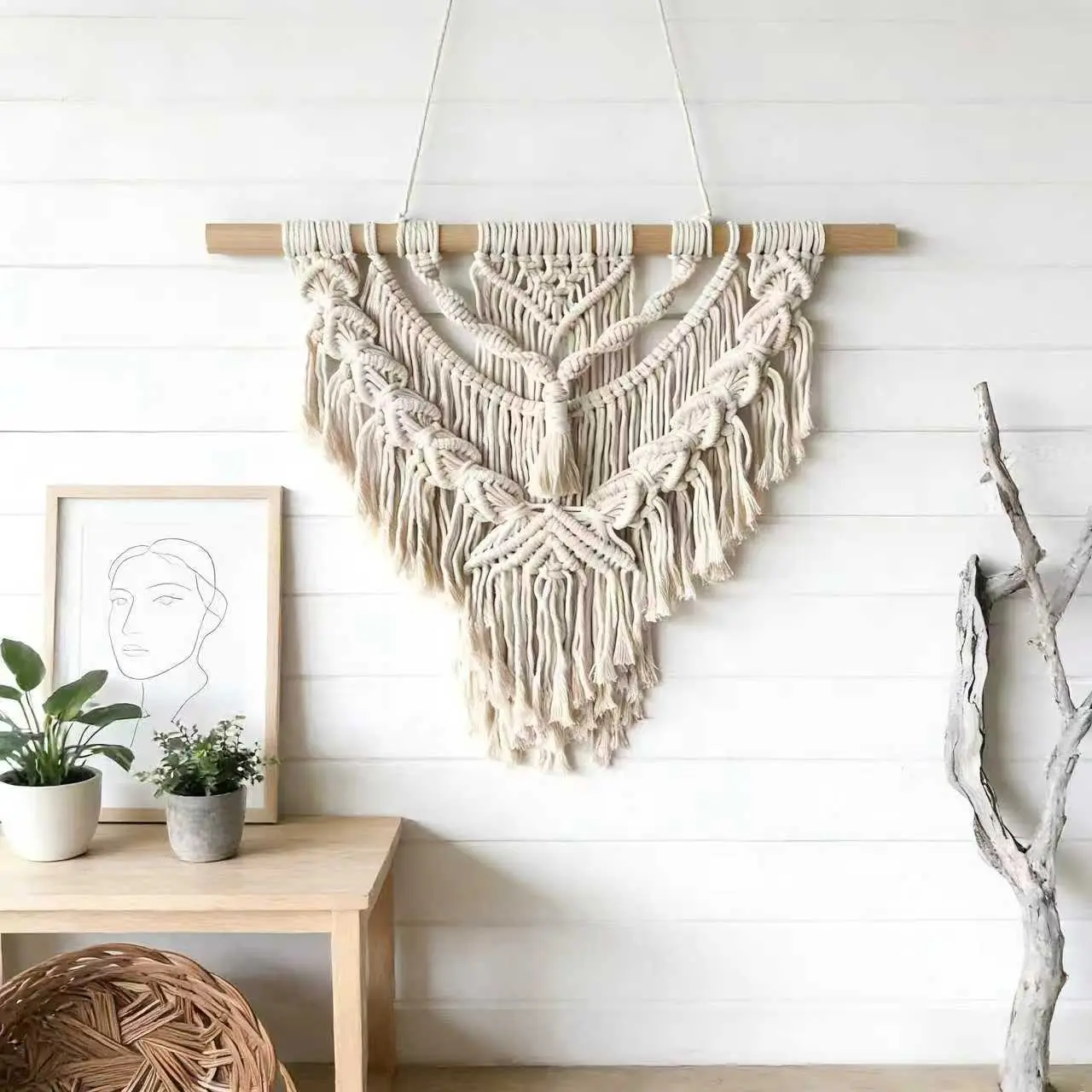 Macrame Wall Hanging, Bohemian Style Wall Decor, Handmade Woven Fringe Ornament, Bed Headboard Background Wall Rug, Decorative Wall Decor