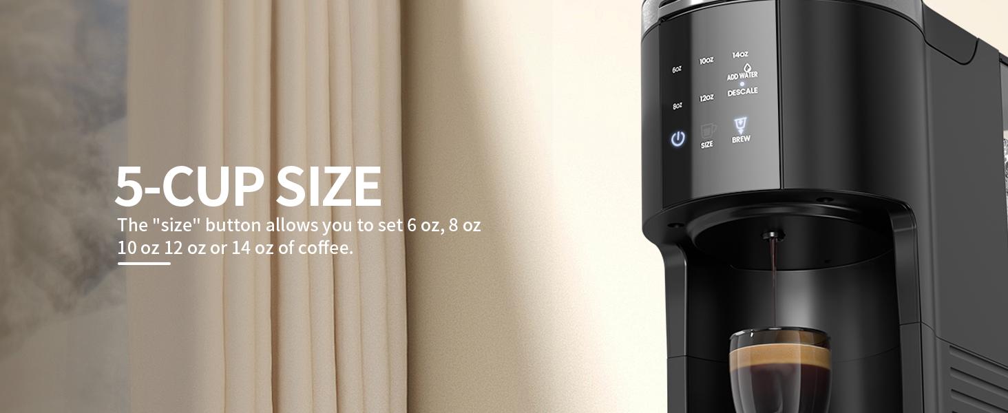 Kismile Single Serve Coffee Maker, 2 in 1 Pod Coffee Maker for K-Cup & Ground, 6 to 14oz Brew Sizes, 40oz Removable Water Reservoir, LCD Screen, Self-Cleaning, Black