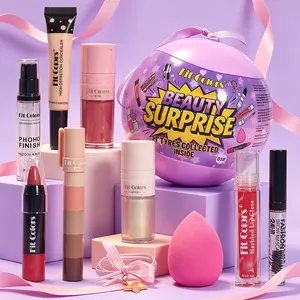 Fit Colors Beauty Surprise Ball Makeup Set, 11Pcs Full Makeup Kit with Lip Gloss Primer Concealer Mascara Eyeshadow, Complete Cosmetic Gift Set for Teen Girls Beginners, Glow Up Kit