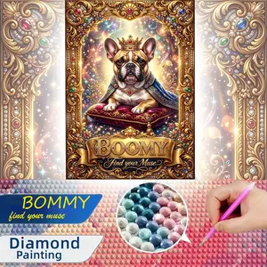 One Large Size 2D Flat Unframed Royal Hollow Relief Style Full Drill French Bulldog Crown Pattern Handmade DIY Diamond Painting Kit for Home Decoration Gift