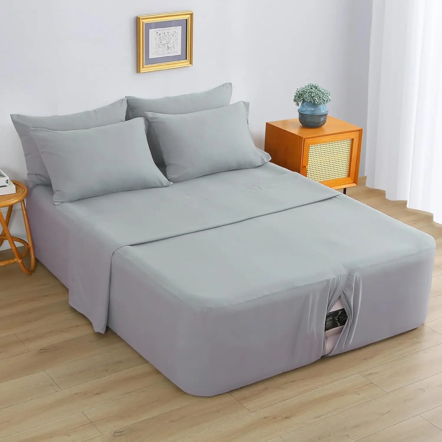 Air Mattress Sheet Set for 16-24 Inch Air Beds Queen Size,Deep Pocket Fitted Sheet with Inflation Opening,Soft & Breathable, for Guests, Camping, RVs, Includes Pillowcase Flat Sheet Fitted Sheet,Gray