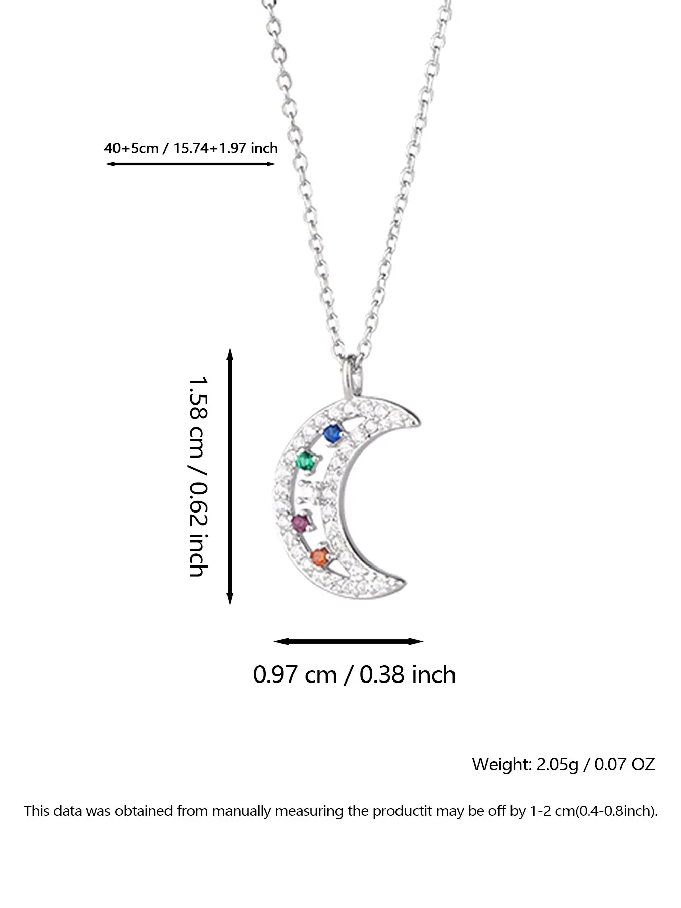 925 Sterling Silver Moon Pendant Necklace, Cubic Zirconia Inlay, Elegant Ladies Jewelry, Perfect Gift for Her, High-Quality Design