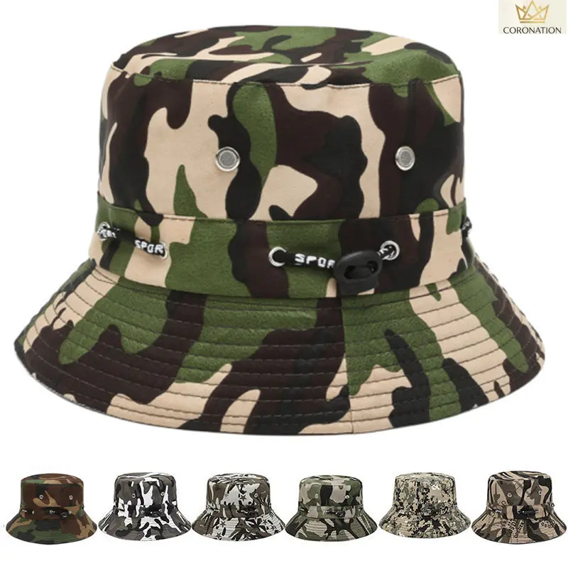 Camouflage Bucket Hat for Men & Women, Viral Outdoor Safari Sun Hat with Adjustable Chin Strap, Wide Brim UV Protection Fishing Hat, Lightweight Breathable Boonie Cap for Hiking, Camping, Hunting, Beach, Travel & Garden