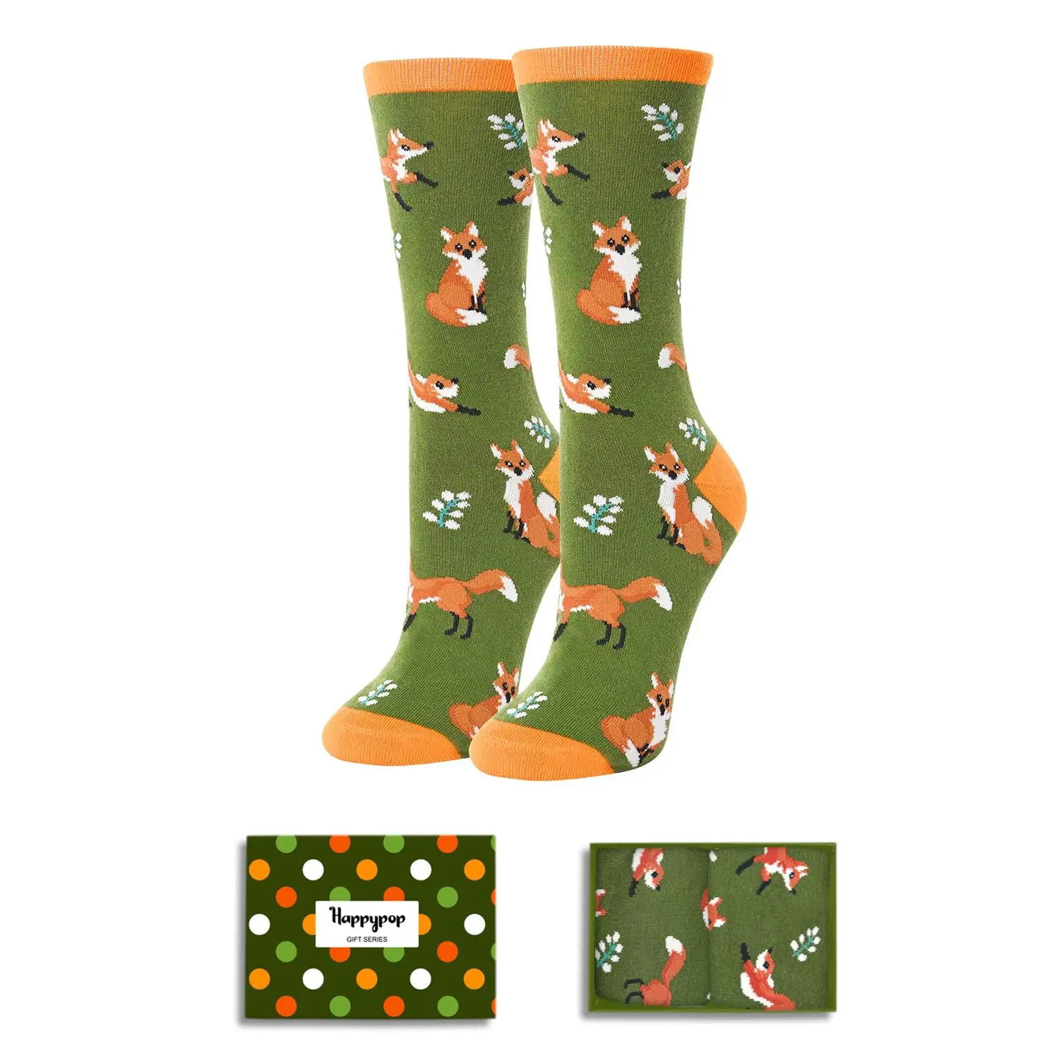 HAPPYPOP Fox Gifts Socks for Women Girls in Green, Funny Novelty Crazy Silly Fun Socks
