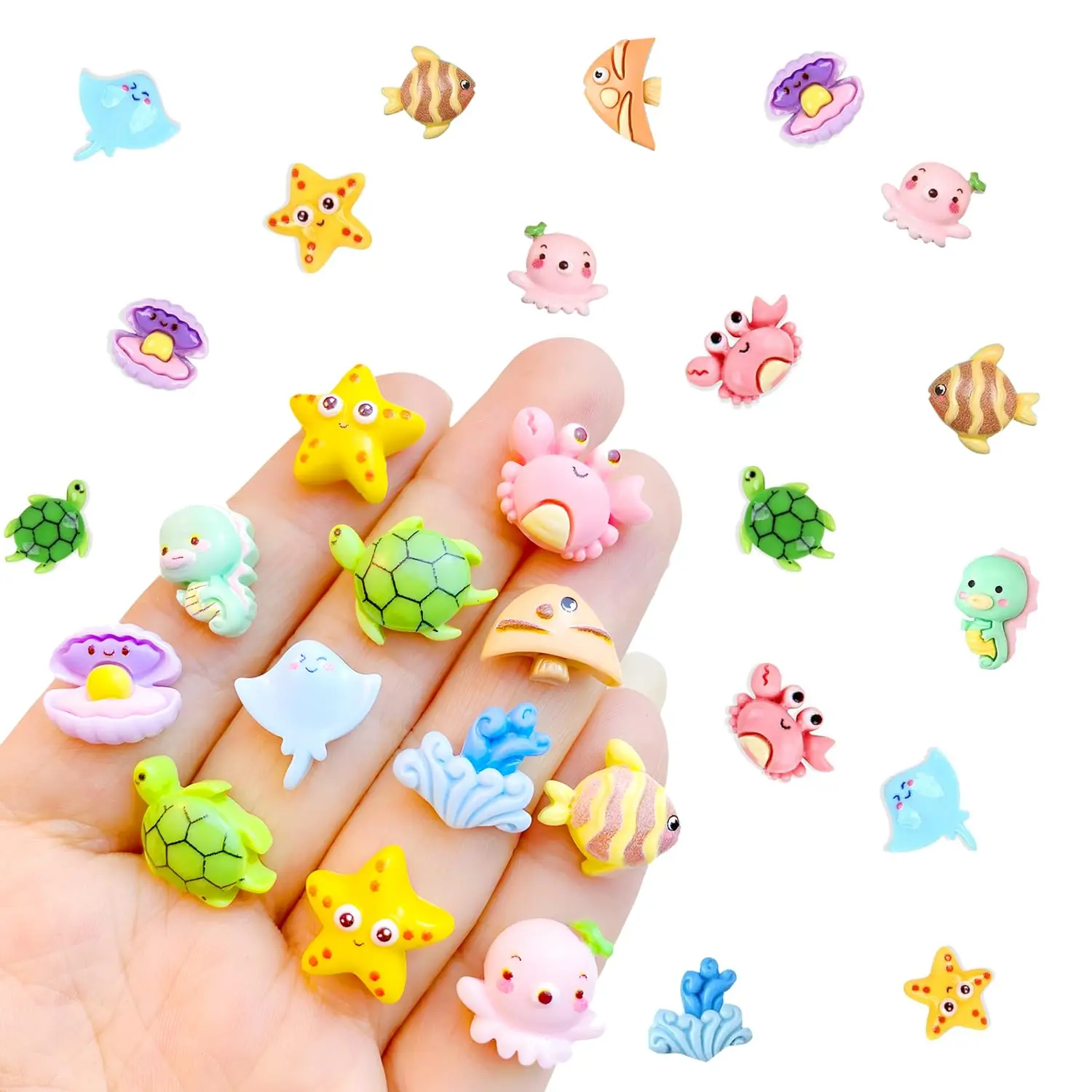 50pcs Ocean Resin Charms, Cute Animal Cabochons for DIY Crafts, Jewelry Making Supplies, Scrapbooking & Phone Cases