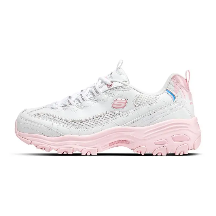 Skechers D'LITES 1.0 Panda Sneakers for Women – Thick Sole, Breathable, Lightweight, Height-Increasing, Low-Top Dad Shoes in White and Pink Verifiable, with credentials and supporting global authentication
