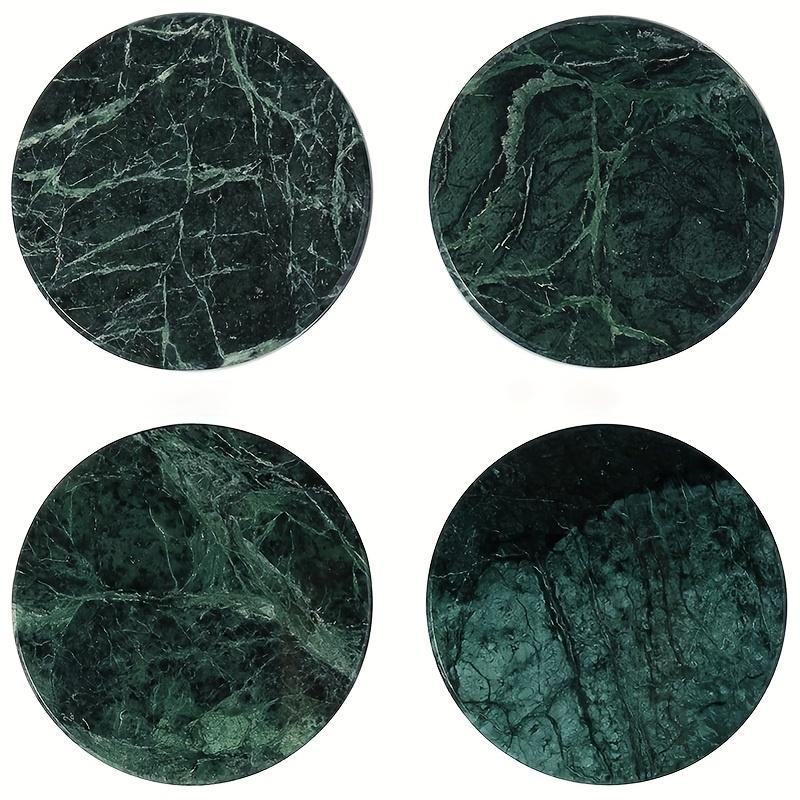 4Pcs Natural Marble Coasters with Holder, Heat Resistant Round Stone Table Protectors, Elegant Marble Pattern Drink Coasters for Coffee Table & Bar, Housewarming Gift.