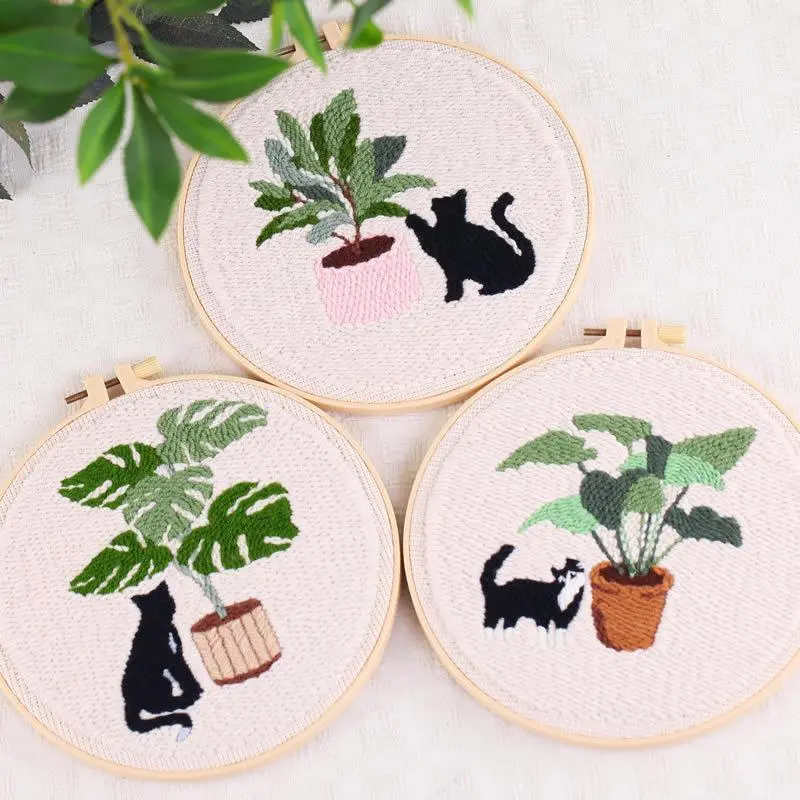Handmade Punch Needle Embroidery Kit, Beginner-Friendly DIY Rug Craft Complete Set with Landscape Pattern Yarn, Hoop, and Punch Tool, Diy Craft Set