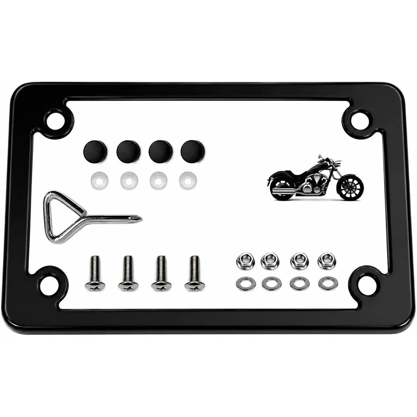 Black Stainless Steel Motorcycle License Plate Frame – Slim 304 Metal Tag Holder, Rustproof, Fits Standard 7 x 4 Motorcycle Plates, Hardware Included