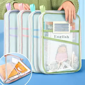 A4 stationery storage bag, double-layer mesh zipper bag, large-capacity organizer folder, school office supplies stationery bag