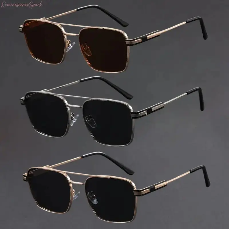 XUH 3-Pack Men Vintage Double-Bridge Aviator Sunglasses, Sturdy Metal Frame with UV400 Anti-Glare Coated Lenses, Classic Retro Sport Eyewear Ideal for Driving, Cycling & Daily Casual Outfits