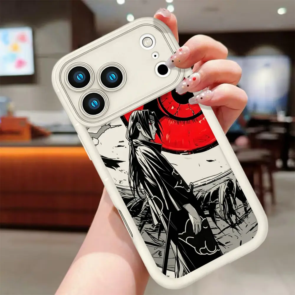 Naruto Sharingan Akatsuki Phone Case for iPhone 17 16 15 14 13 12 11 Pro Max Plus X XS XR, Black White Sketch Red Eye Anime Manga Art Design, Shockproof TPU Cover with Camera Lens Protector, Naruto Anime Aesthetic