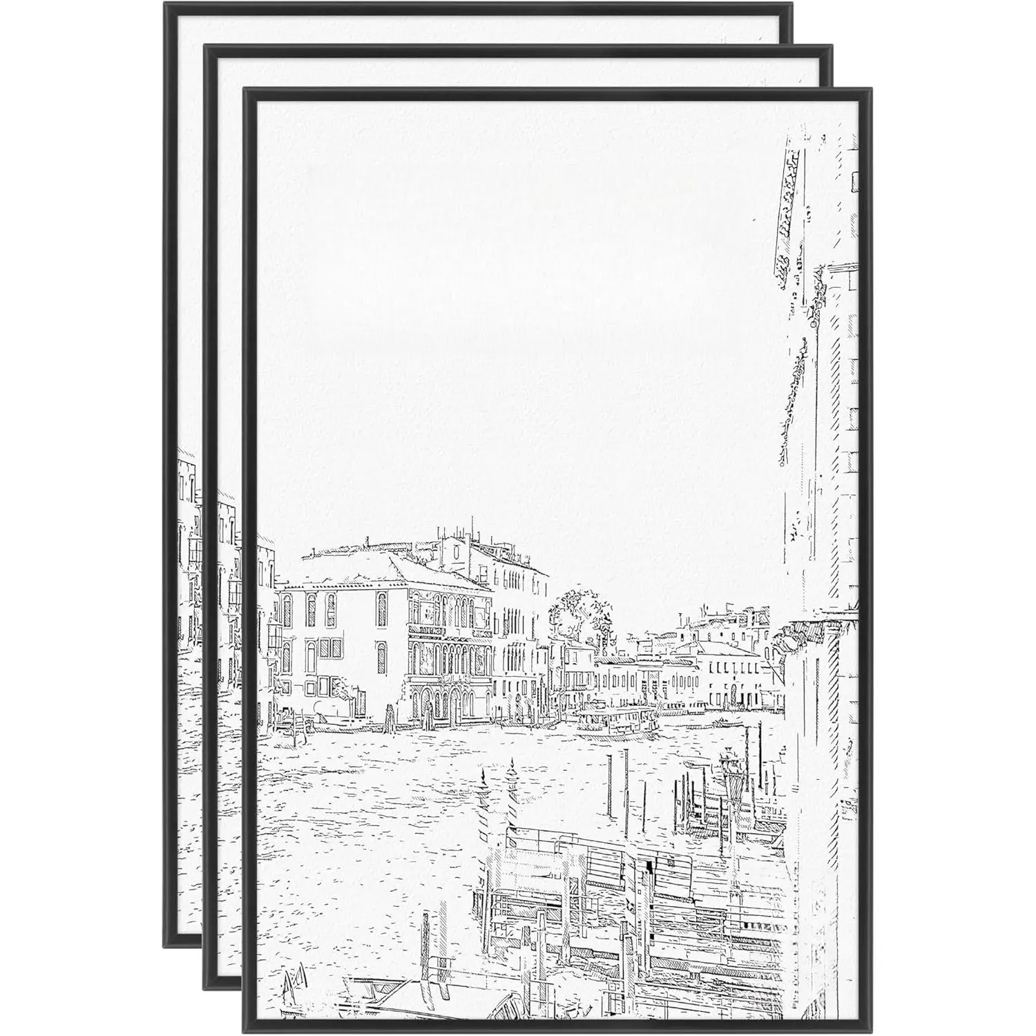 3 Pack 16x24 Black Photo Frames - Multi-Size Option (20x30/24x36/12x18), Shatterproof Snap-In Removable Cover, Lightweight, Hangable, Modern, Vertical-Horizontal Wall Hanging, Home Decor Supplies, Fits Art Prints/Photos/Muharram/Islamic New Year Decor,