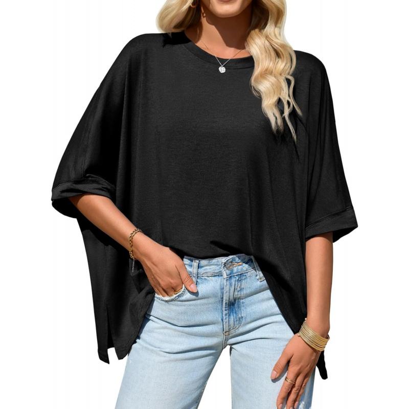 Womens Oversized Tshirts Batwing Short Sleeve Asymmetric Hem Tops Summer Casual Loose Fit Tunic Tee Shirts