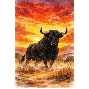 5D Diamond Painting Kit with Tools Unframed Black Bull at Sunset DIY Craft Wall Art Decor for Living Room Bedroom Home Decoration Gift for Adults and Kids