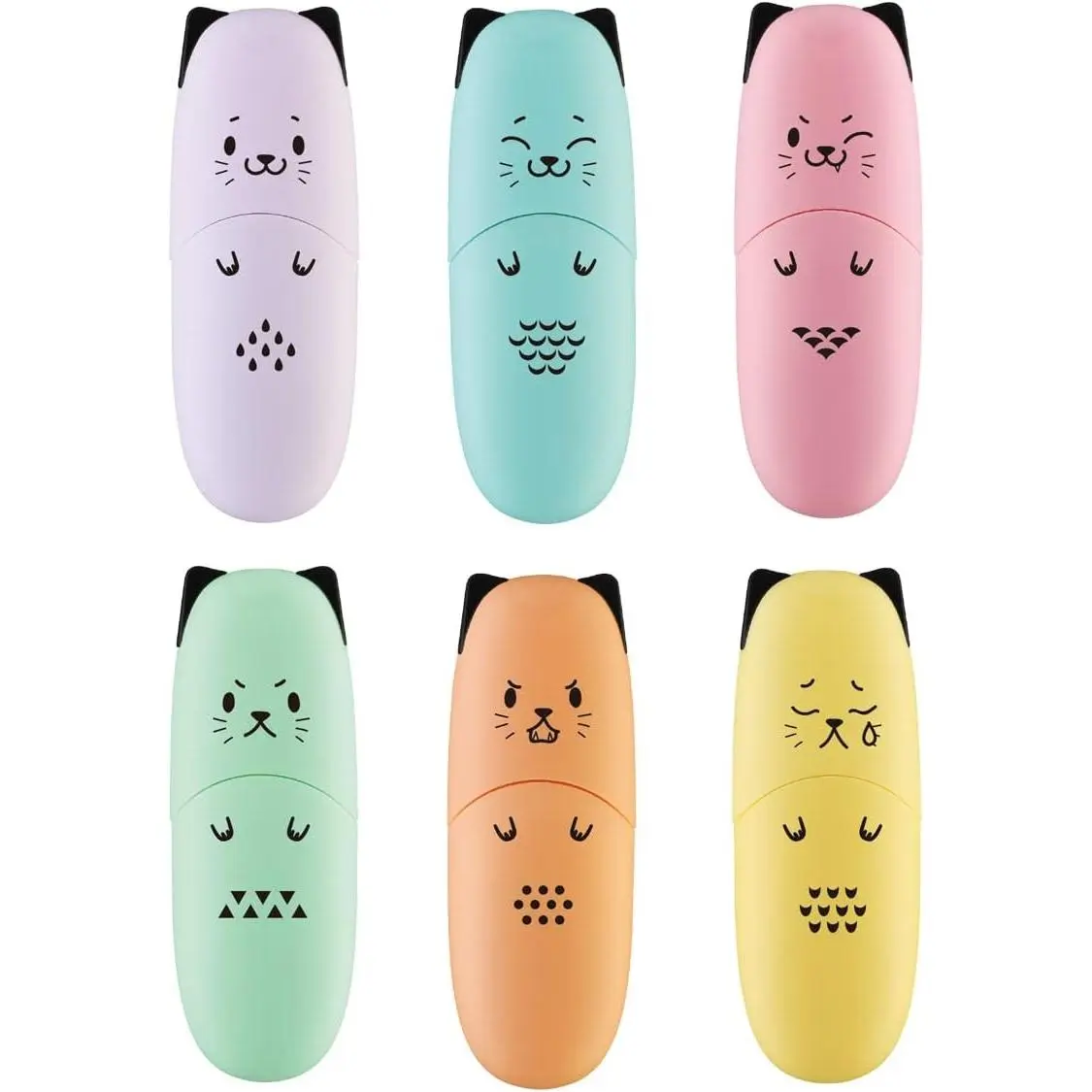 6 pieces Cat Shape Cute Mini Highlighter Pen Pastel Color Chisel Tip Kawaii Kids Stocking Stuffers Gift Highlighter Marker