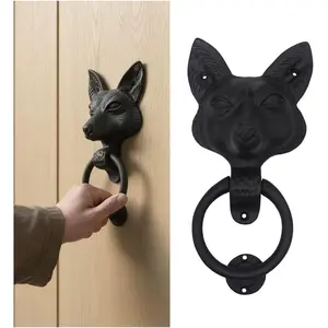 Colonial Fox Door Knocker 9.5" x 4.5" Heavy Duty Antique Cast Iron Front Door Knocker, Vintage Decorative Rustic for Farmhouse & Garden Home Decor Accessory