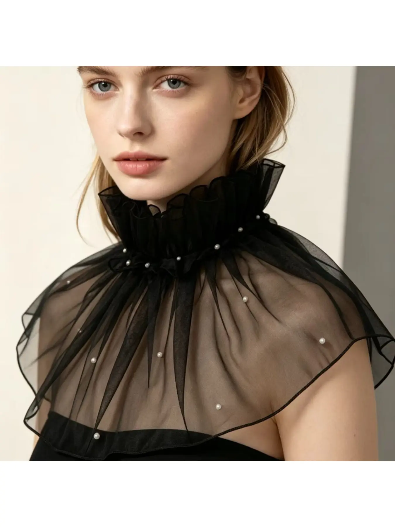 New organza pearl Japanese fairy-style versatile scarf ruffled puffy collar sunproof decorative detachable collar