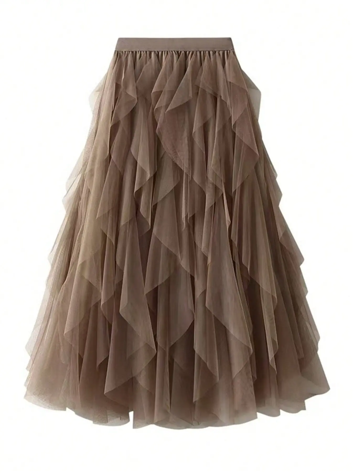 1Pc Irregular Layered Tulle Dance Maxi Skirt, Elastic Waist Flowy Swing Performance Long Skirt for Women Dance Wear