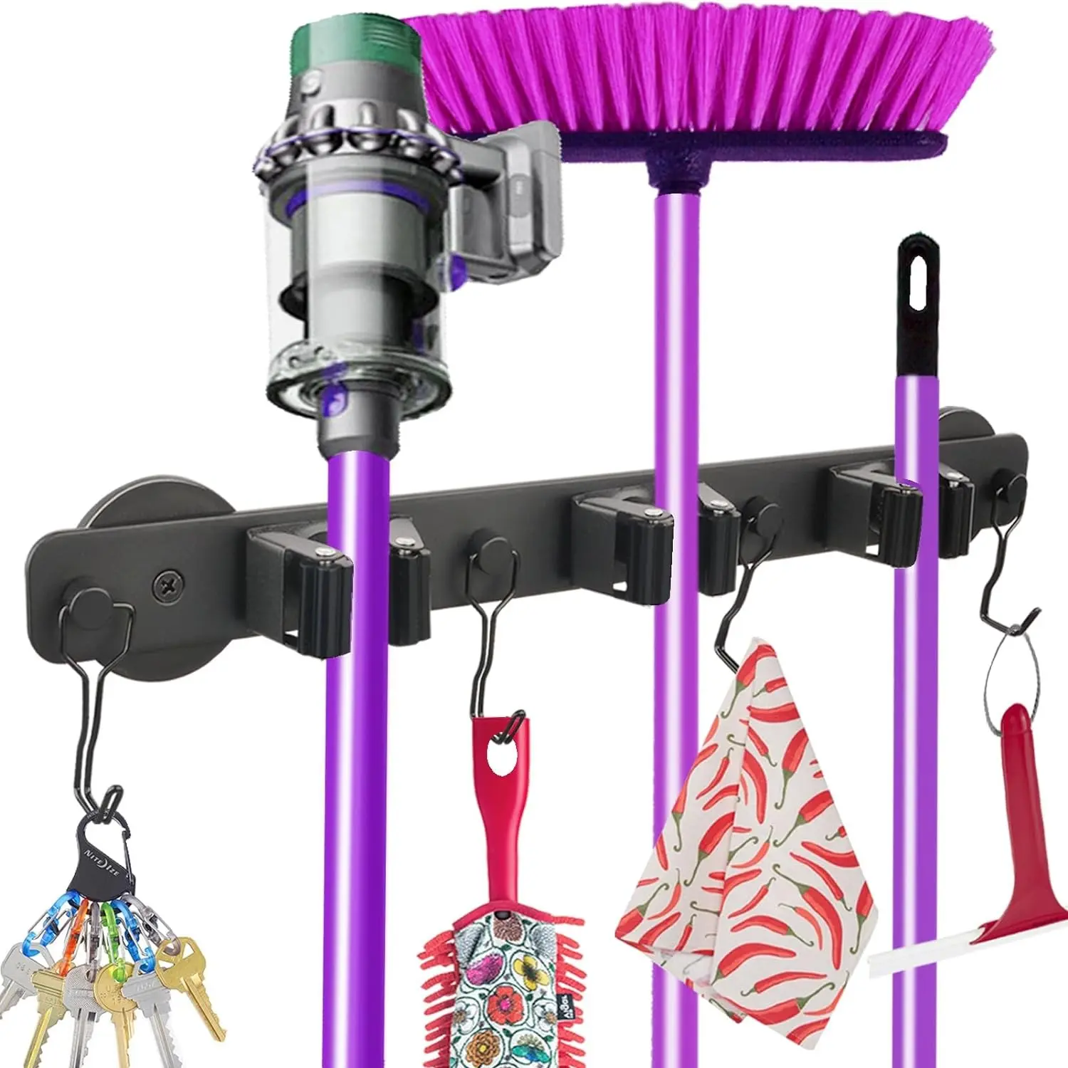 Magnetic Mop Broom Holder, Heavy Duty Magnetic Mop Hanger with Swivel Hooks for Cleaning Tools, Strong Magnet Mount Tool Hanger Organize System Utility Rack for Refrigerators Laundry Garage Kitchen