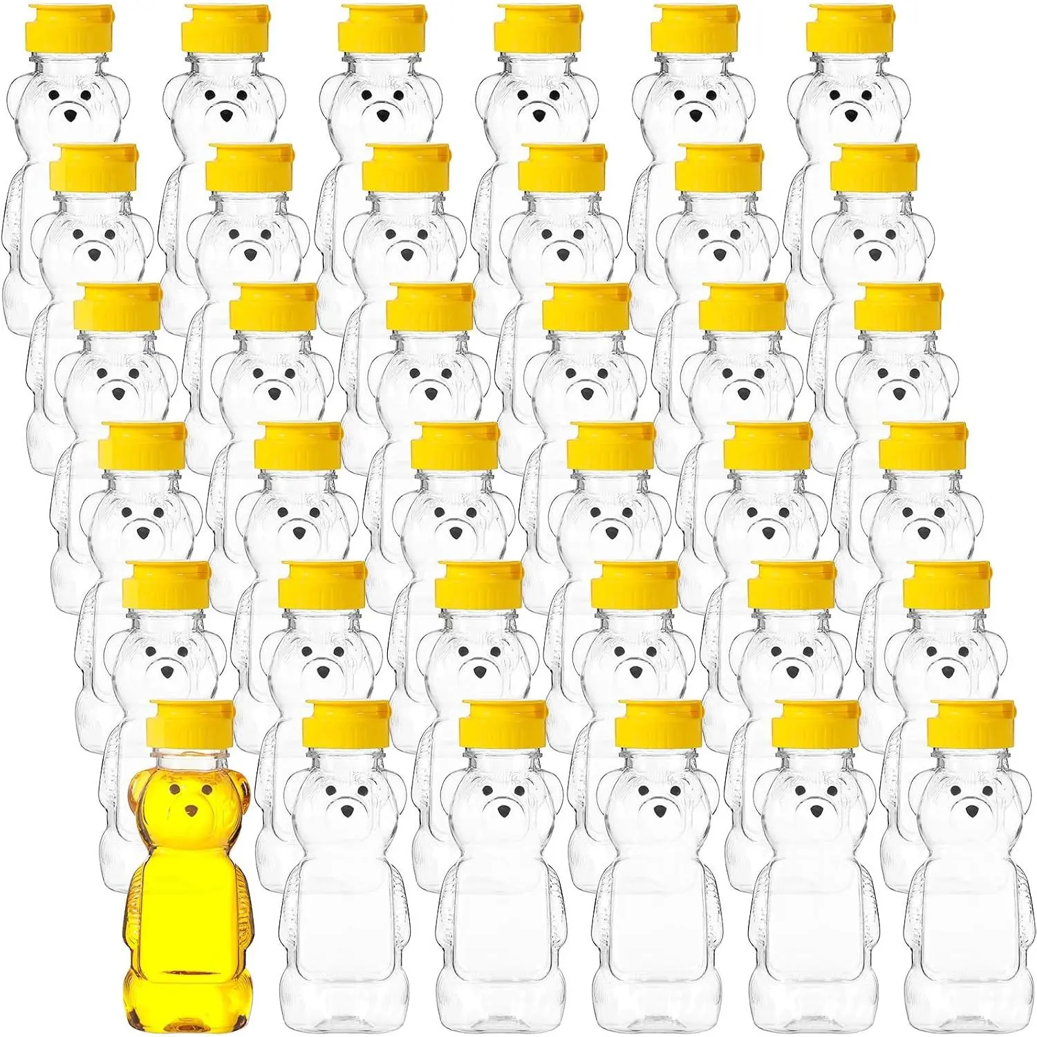 36 count Honey  Bottle,Plastic Honey Squeeze Bottle,Honeybear Squeeze Jars,Cute Empty Container with Yellow Flip Lid for Syrup Sauce,Juice Storing and Dispensing, Transparent(240 Ml/ 8 oz)