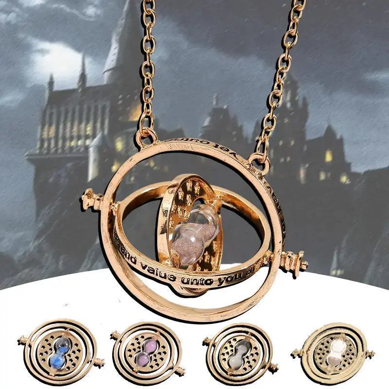New Harries Potters Time Converter Necklace Wand Time Turner Hourglass Snitch Pendant Triangle Necklace Friend's Birthday Gift