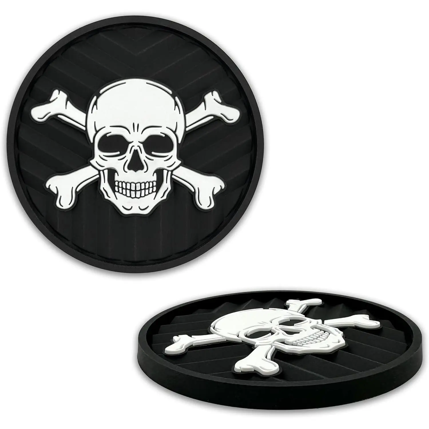Skull & Crossbones Automotive  Coasters Set of 2 | Metalhead Collection, Durable Non-Slip  Textured Design,  Fit (2.75") for , , SUVs &