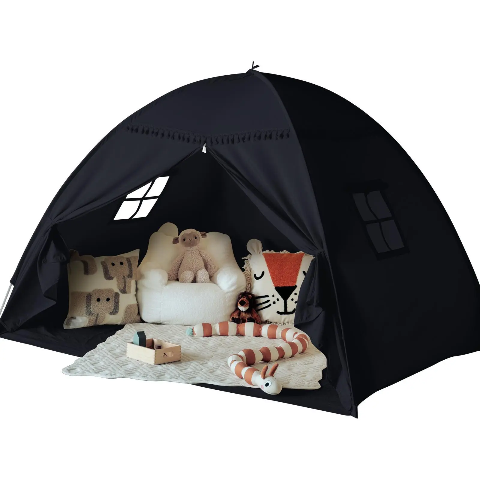 Sumbababy Twin Bed Tent for Kids:Bed Canopy with Star Lights & Decorative Flags - Blackout Sleeping Privacy Playhouse Bunk Beds - Portable Foldable Play Tent Perfect Birthday & Chirstmas Gifts Indoor Fun