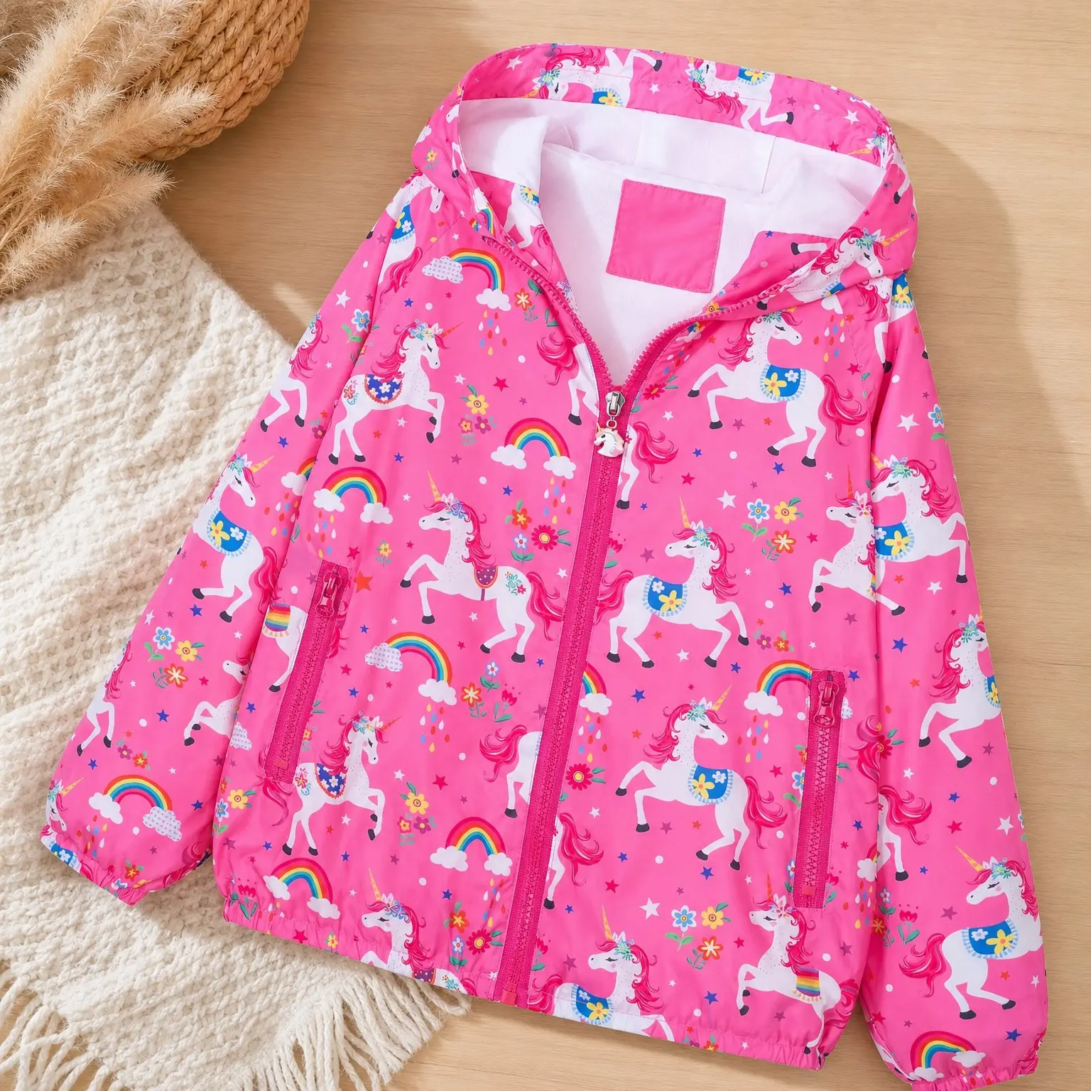 Girls' Lightweight Water-Resistant Lined Zip-Up Windbreaker Jacket with Pockets for Kids & Toddlers(Gift)