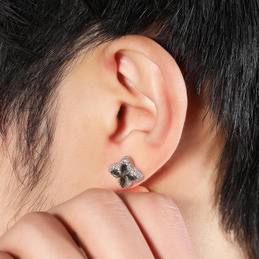 [ICE HUE]18K Gold Vacuum Plated Copper with 5A+ Sri Lanka Colorful Zircon Dopamine Clover leaf Earrings Miami Italy Mexico & Micro Inspired for Women & Men Luxury Jewelry,Daily Wear,Casual Fashion,Gift Idea,Chicano,Classic,Hip Hop,Simple,Sporty Style