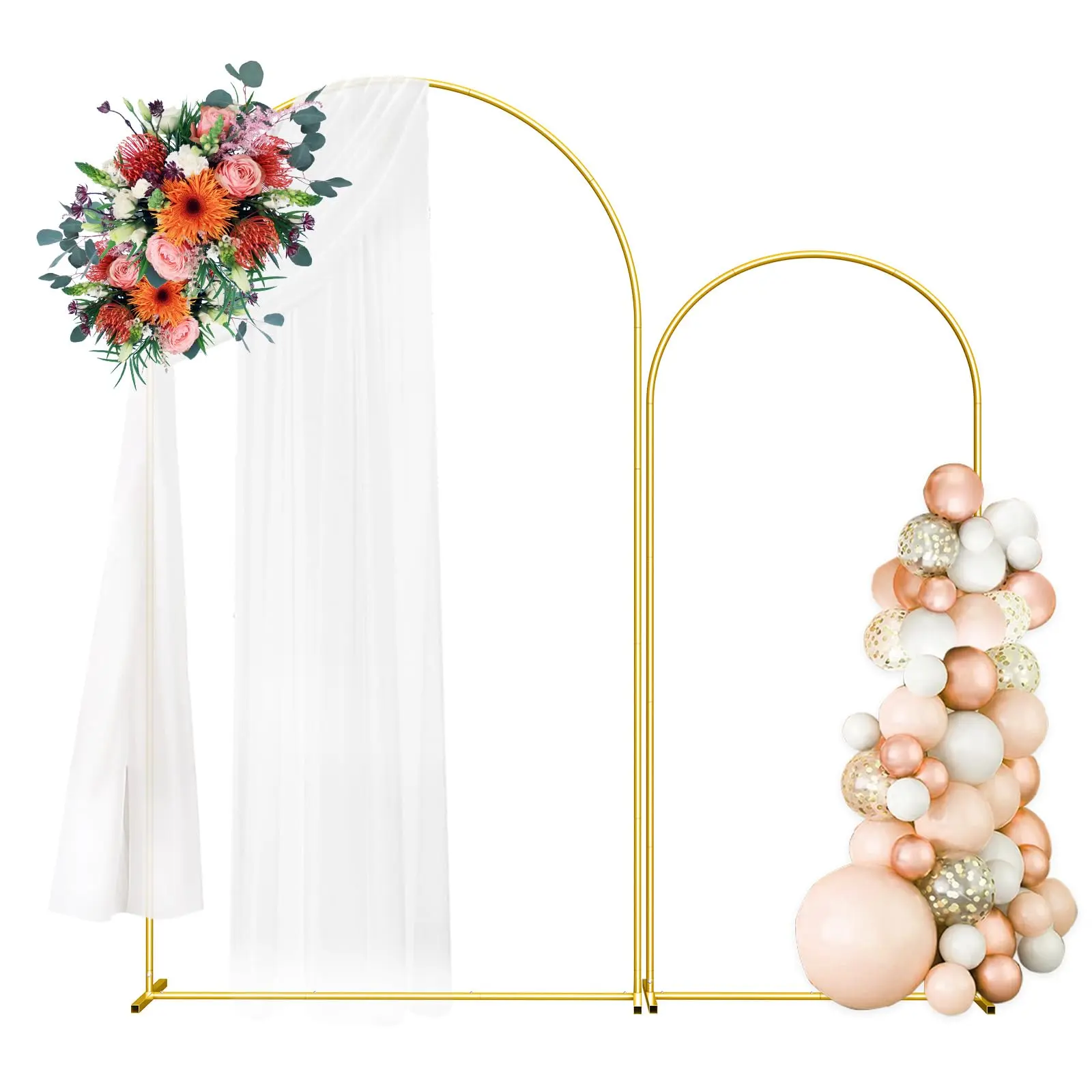 Wedding Arch Backdrop Stand Set of 2 (7.3FT & 6FT), Metal Balloon Arch Frame for Ceremony, Baby Shower, Birthday, Graduation, Indoor Outdoor Party Decoration Gold