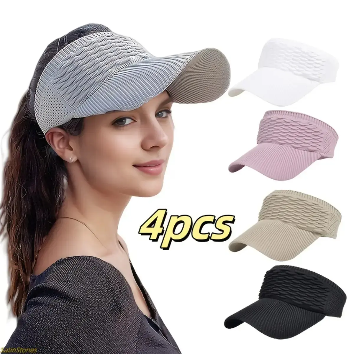 4-Pack Women's Open Top Ponytail Baseball Caps, Adjustable Breathable Sun Hats with UV Protection for Running, Hiking and Outdoor Wear