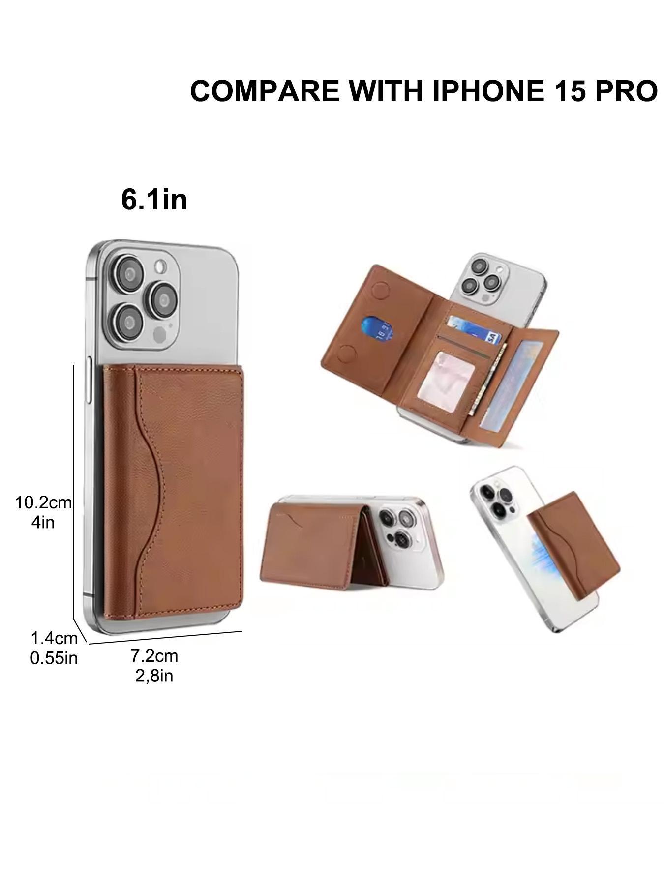 Men's Minimalist Plain Color Textured Card Holder, Casual Trendy Bifold Card Holder, Fashionable Card Case for Daily Use, Leather Card Holder, Credit Card Holder, Magnetically Attached To iphone 16 15 12 13 14 Pro Max Plus