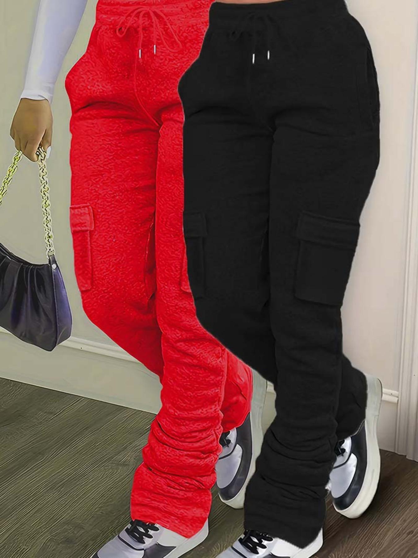 Women's Solid Drawstring Elastic Waist Sweatpants, Casual Pocket Design Jogger Pants for Daily Wear, Ladies Bottoms for All Seasons, Active Wear, Athletic Pants for Women, Leg Joggers, Sports Pants, Tapered Sweatpants