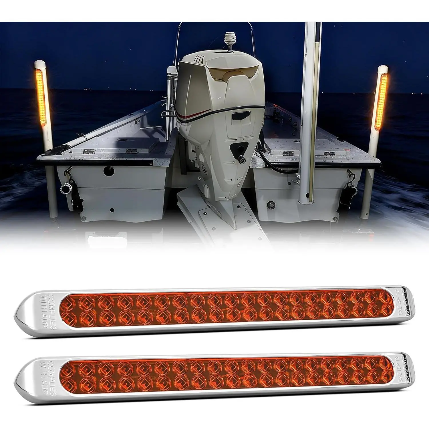 Nilight LED Tail Lights, 2PCS 17-In 40LED Amber Running & Turn Signal Lights with Chrome Bezel, Waterproof Surface Mount for 12V Towing Trailer, Truck, Boat