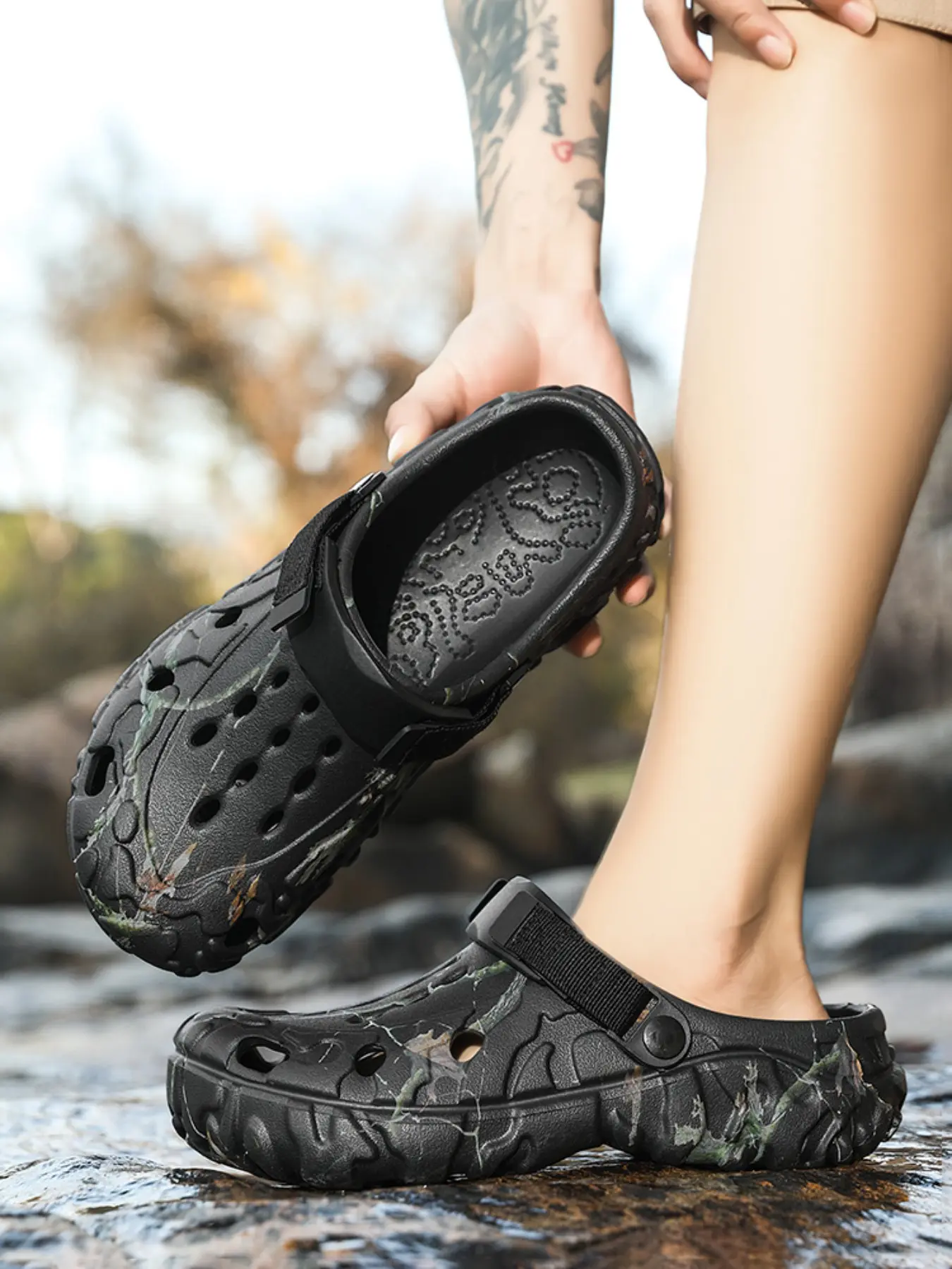 Summer Couple Eva Clogs, Camouflage Print, Thick Sole, Anti-Slip, Adjustable Heel, Outdoor Hiking, Beach, Garden, Lazy Sandals