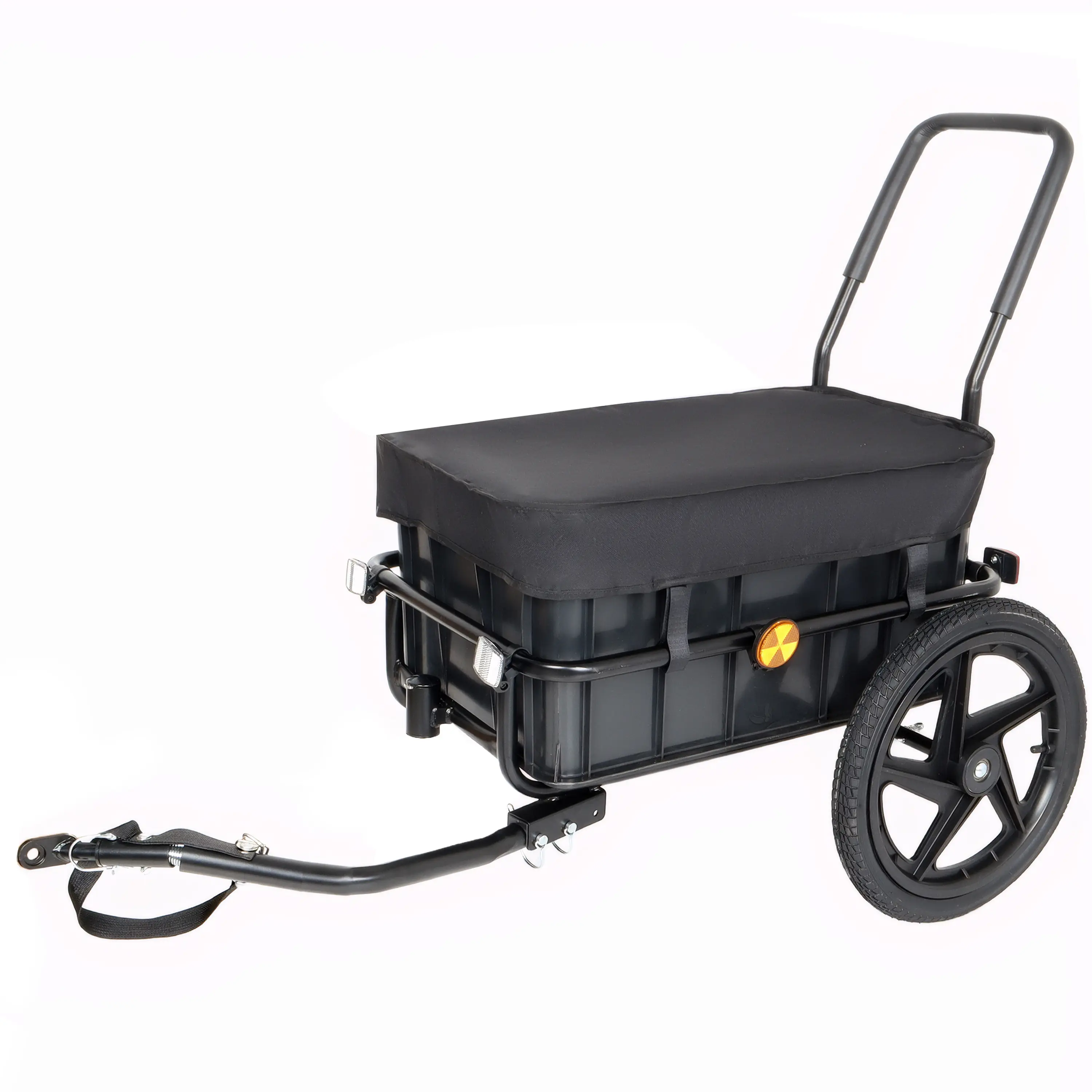 ARCH 2-in-1 Bike Cargo Trailer Pushcart with Removable Box and Waterproof Cover, Bicycle Trailer Stroller for Kids or Pets, Heavy Duty Utility Cart with Tow Hitch and Handlebar, Black, for Camping Grocery Garden, Home Furniture and Household