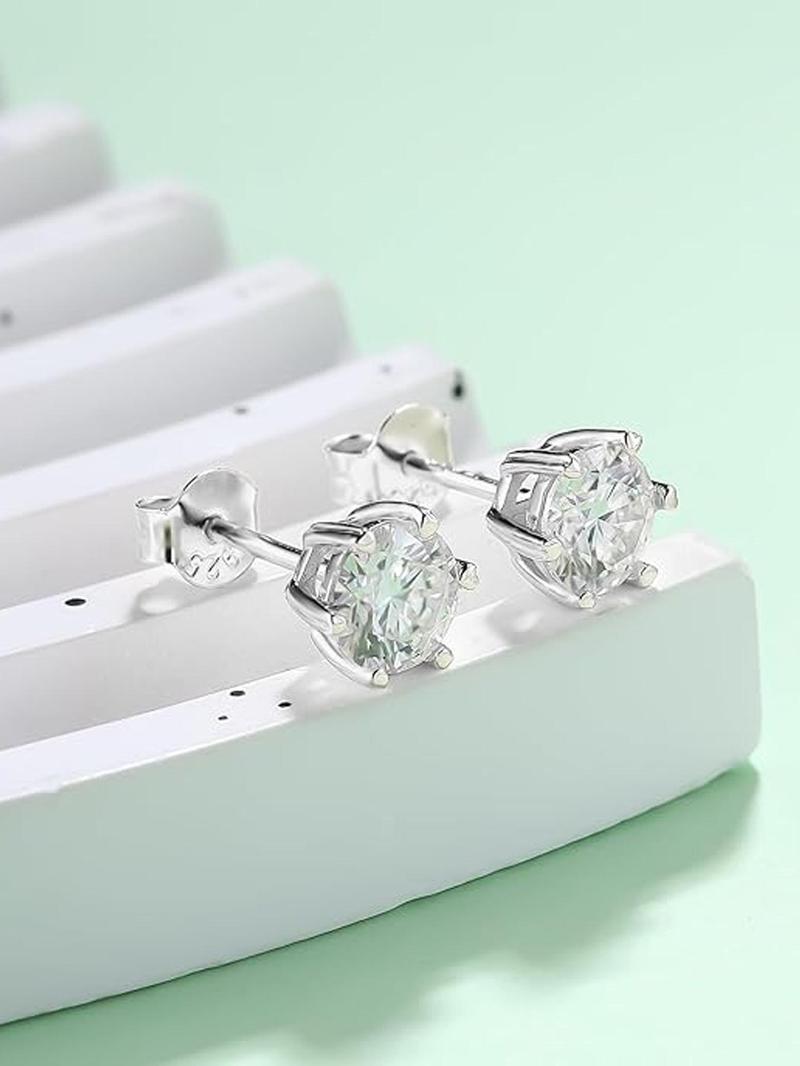 S925 Sterling Silver Glittering Diamond Stud Earrings, Solitaire Earrings, Artificial Zirconia, Pretty Studs, Fashionable Stud Earrings for Women & Girls, Trendy All-match & Exquisite Jewelry for Birthday Gift, Accessories for Women